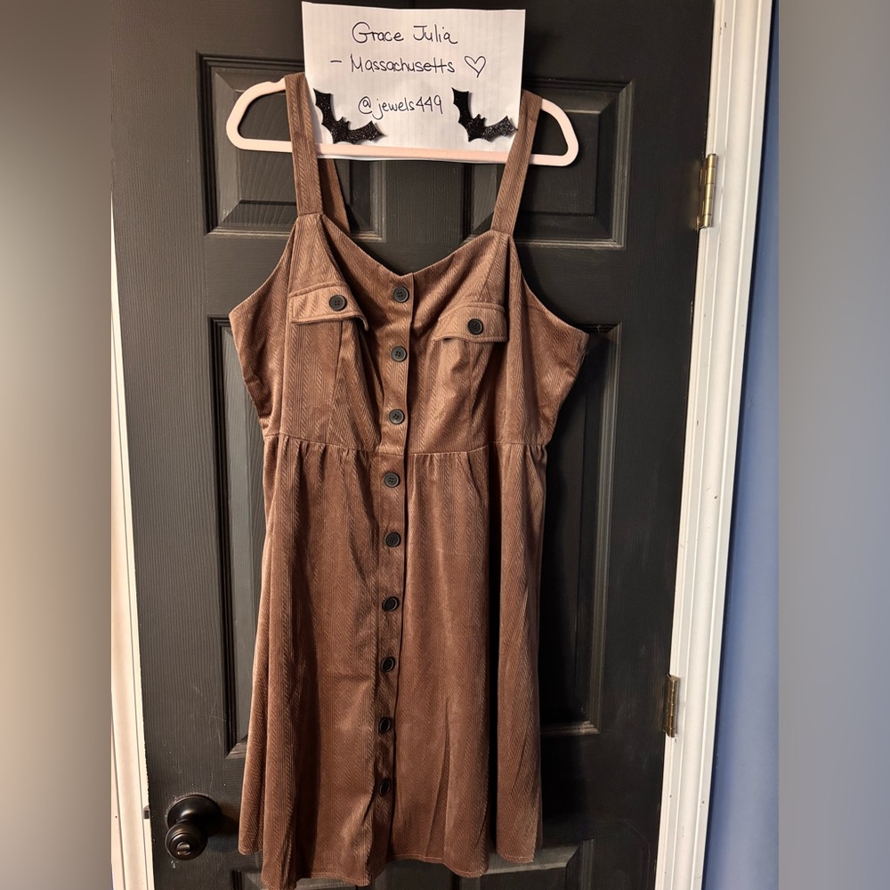 SHEIN Brown Midi Dress with Button Detail